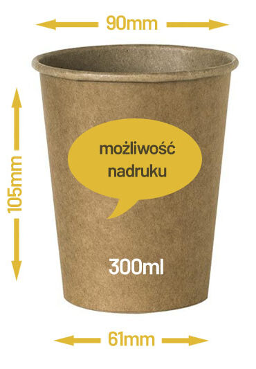 Kubek jednowarstwowy kraft 300ml + nadruk